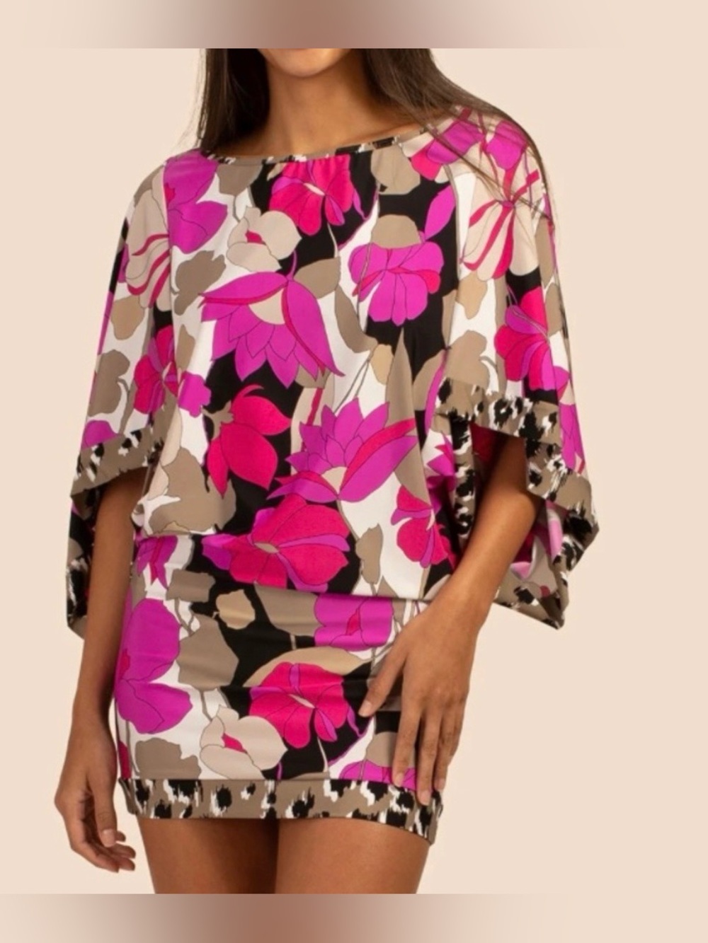 Trina Turk Lynx Fuchsia Floral Tropical Lightweight Swim Tunic Coverup Sz S